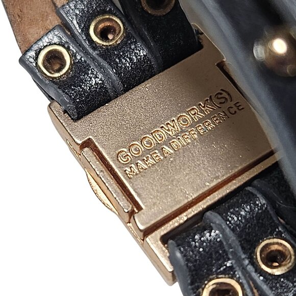 Goodworks Black Leather Wrap Bracelet Gold Tone Hardware Rhinestone Accents - Picture 6 of 8
